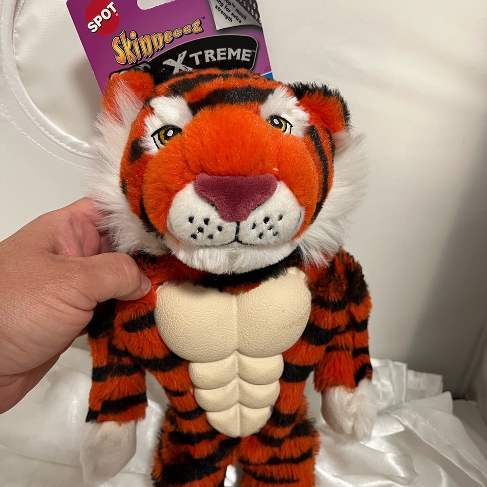 Tiger Plush dog Toy - Orange and White